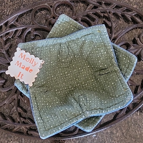 Cozies Upcycled Jeans Molly Made It Design Hand Crafted  Green Dots - Picture 2 of 12